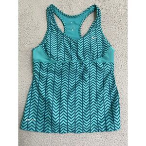 Nike Dri Fit Women Medium Turquoise Blue Chevron Print Tank Top Built In Bra